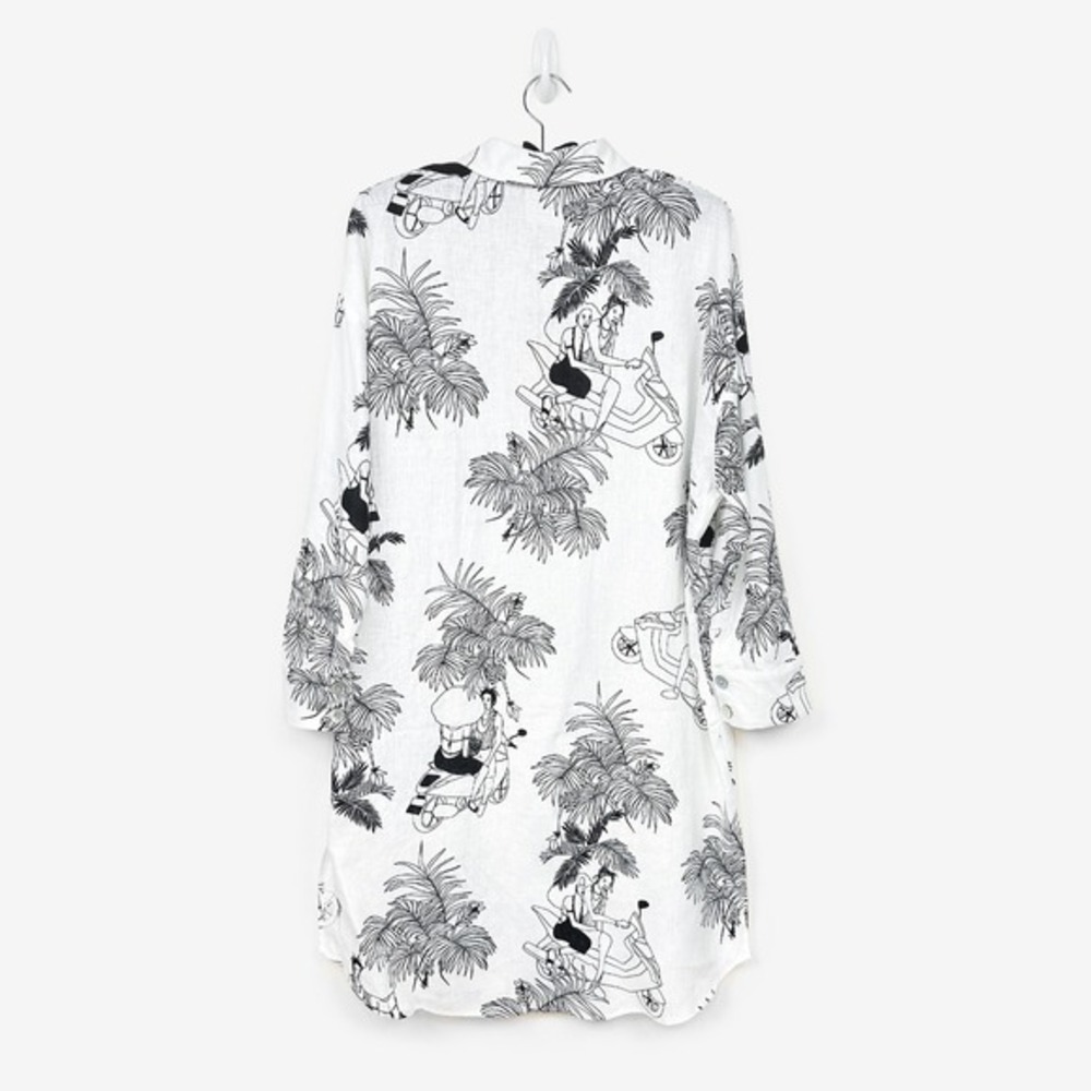 Farm Rio x Mayara Ferrao Moto Love Shirt Size M Off-White Linen Longline Resort - Picture 2 of 12